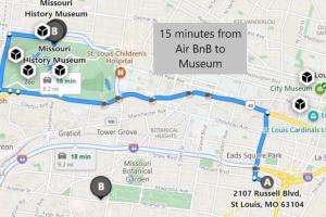 a map of the minutes from art bus to museum at Ravishing 2-Story Unit in STL 2E in Soulard