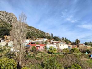 a small village on a hill with a mountain at Dar Lala Zhour in Aïn Bouchrik