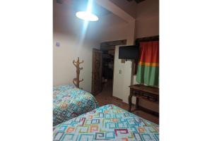 OYO Los Alcatraces في Tzintzuntzán: غرفة نوم بسرير وتلفزيون في غرفة