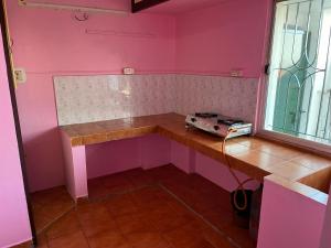 a room with pink walls and a table and a window at Valley Villa 2BHK in Kodaikānāl +3 photos