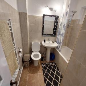 ein kleines Badezimmer mit Toilette und Waschbecken in der Unterkunft Apartament central 2 camere in Eforie Nord