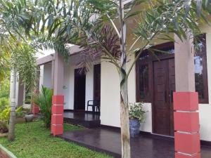 a house with a palm tree in front of it at Leaf Dew Resort in Anuradhapura