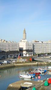 een groep boten is aangemeerd in een haven bij Lili - Vue Mer - Port De Pêche in Le Havre