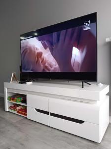 Televízia a/alebo spoločenská miestnosť v ubytovaní Apartament Zielony Zakątek Wrocław free parking, ochrona