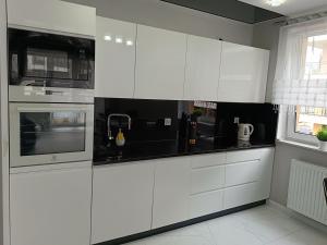 Kuchyňa alebo kuchynka v ubytovaní Apartament Zielony Zakątek Wrocław free parking, ochrona
