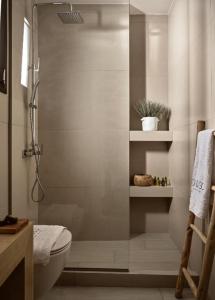 a bathroom with a shower and a toilet in it at Astarte Villas - Ionian Zante Di Lusso Living Suites in Zakynthos Town +16 photos