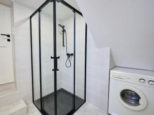 een douche in een badkamer met een wasmachine bij Holiday Home Chaloupka Příchovice by Interhome in Kořenov
