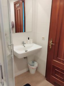 La salle de bains est pourvue d'un lavabo, de toilettes et d'un miroir. dans l'établissement Estudio Céntrico A4, à Oviedo