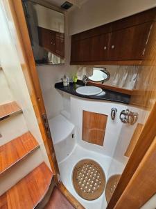 un piccolo bagno con servizi igienici e lavandino di Cesenatico in Barca con Mira 37 a Cesenatico
