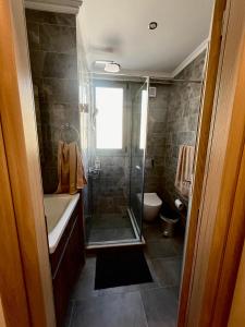 y baño con ducha, lavabo y aseo. en ALTAVILLAS Apartment 7 Deluxe GENNARO, en Kakí Vígla