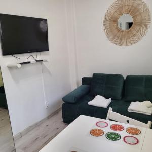 a living room with a couch and a table at Apartamenty Ustroń Wczasowa 90 in Ustroń