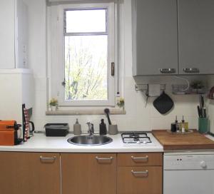 a kitchen with a sink and a window at Flat and garage near Rho-FieraMilano-MIND-Galeazzi in Pero