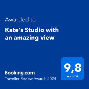 a blue phone screen with the text awarded to kates studio with an amazing at Kate's Studio with an amazing view in Dubrovnik