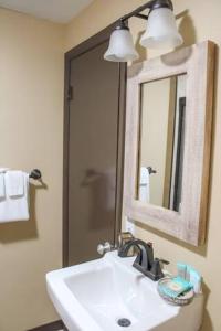 uma casa de banho com um lavatório e um espelho em Emma's Cottage #537 em Sevierville