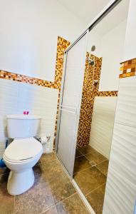 ネイバにあるHospedaje Casa Cultural Saberesのバスルーム(トイレ、シャワー付)