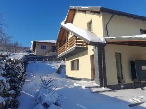 a house with snow on the ground at Cabana Cami in Iaşi