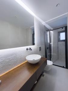 a bathroom with a white sink and a shower at AleNi City Apartment 1 in Rhodes Town