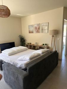 a bedroom with a large bed in a room at A 600m de la plage - Le Nature - in Mimizan