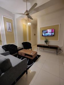 a living room with a couch and a tv at 2 Bedrooms Presidential Apartment-HS Apartment in Islamabad