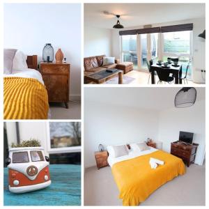 un collage de photos d'une chambre et d'un salon dans l'établissement Ideal Brighton Escape ,Cosy & Free Parking- Matt House, à Brighton et Hove
