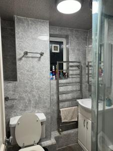 a bathroom with a toilet and a sink and a shower at Room 2 • Double Bed in Primrose Hill in London