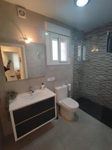 a bathroom with a toilet and a sink and a shower at Apartamento Pilar in Seville