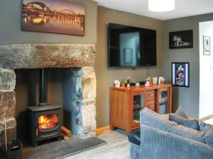 哈萊克的住宿－Ael Y Garth，客厅设有壁炉和电视。