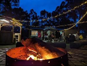 uma fogueira numa festa com luzes em Tiny House 20 at Grampians Edge em Dadswells Bridge