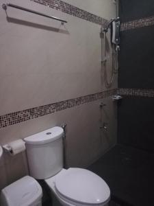 a bathroom with a toilet and a shower at Le Vita Hotel in Santo Domingo