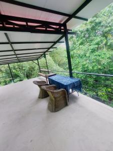 a blue table and chairs on a roof at Villa Los Altos - Private Tree Suite Roof Top walk to Playa Chiquita in Cocles
