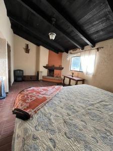 een slaapkamer met een groot bed in een kamer bij Cabaña de descanso "El Tigre" in Quiroga