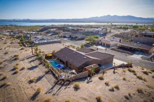 an aerial view of a building in the desert at HavaCabana Pool Spa Games Lake View Garage in Lake Havasu City