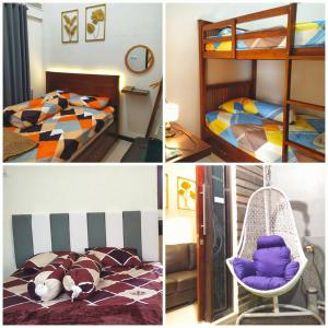 un collage di foto di una camera da letto e di un letto di Family Villa Syariah C-33 with minipool a Batu