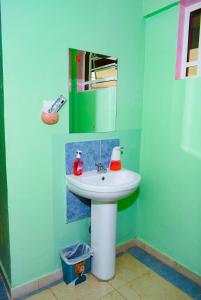 a bathroom with a white sink and a mirror at Ruby Modern Homes Nyeri-Skuta in Nyeri