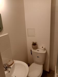 uma casa de banho branca com um WC e um lavatório em Joli em Clichy