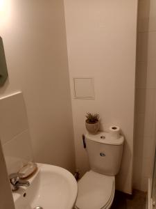a white bathroom with a toilet and a sink at Joli in Clichy