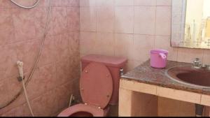 La salle de bains est pourvue de toilettes roses et d'un lavabo. dans l'établissement Rumah Kost 10 Gambir, à Jakarta