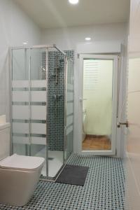 a bathroom with a toilet and a glass shower at BILBAO NORTH SHORE APARTMENTS in Bilbao