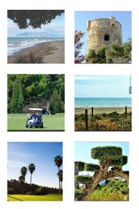 un collage de quatre photos d'un parcours de golf dans l'établissement Studio Añoreta Playa y Golf, à Torre de Benagalbón