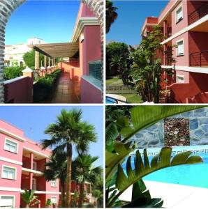 un collage d’images de bâtiments et de palmiers, dans l'établissement Studio Añoreta Playa y Golf, à Torre de Benagalbón