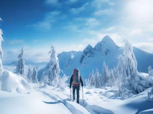 a person on skis walking through a snow covered mountain at ibis budget Aix Les Bains - Grésy in Grésy-sur-Aix