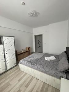 una camera con letto e ventilatore a soffitto di E&N ACCOMMODATION a Bacău