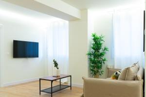 a living room with a couch and a tv on a wall at BILBAO NORTH SHORE APARTMENTS 6 in Bilbao