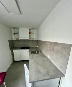 uma cozinha com um lavatório e uma bancada em Pensjonat Maria Międzyzdroje em Międzyzdroje