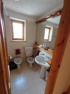 a bathroom with a toilet and a sink at La MaisonB - Arly in La Thuile