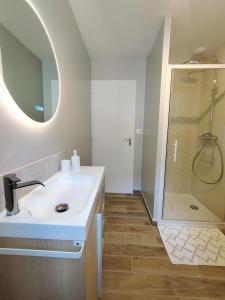 Maisons的住宿－Comme à la "MAISONS"，一间带水槽和淋浴的浴室