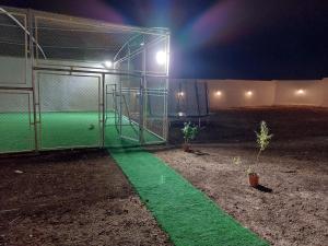 a batting cage at night with green lighting at Giving Paradise Chalet in Amman