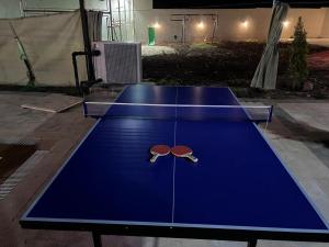 a ping pong table with two ping pong rackets on it at Giving Paradise Chalet in Amman