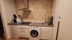 a kitchen with a sink and a washing machine at Poeta Iglesias 22 in Salamanca