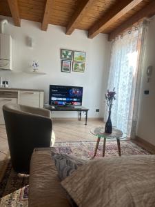 - un salon avec un canapé et une télévision dans l'établissement Appartamento Eli, à Calmasino